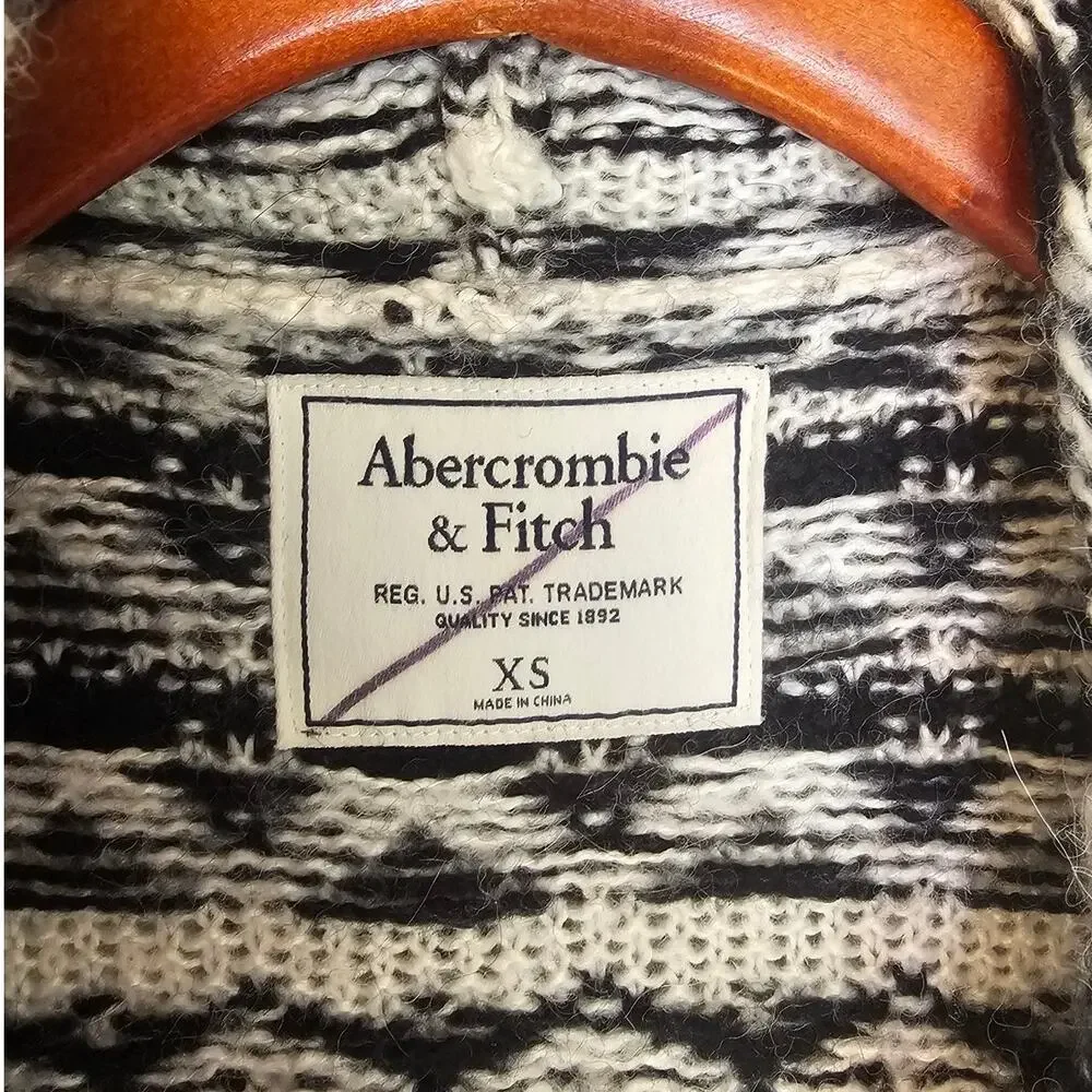 Abercrombie & Fitch Tribal & Geometric Pattern Open Knit Sweater with Hood